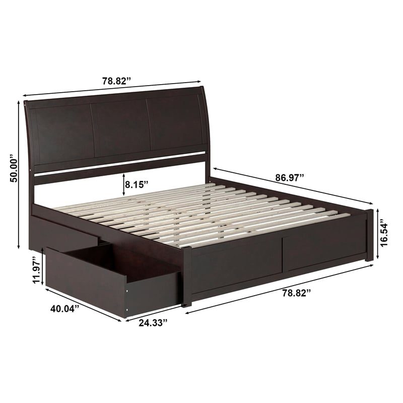 Portland King Wood Platform Bed with Footboard and Storage Drawers in Espresso