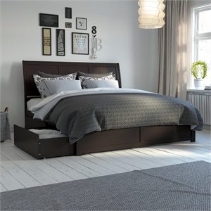 Portland King Wood Platform Bed with Footboard and Storage Drawers in Espresso