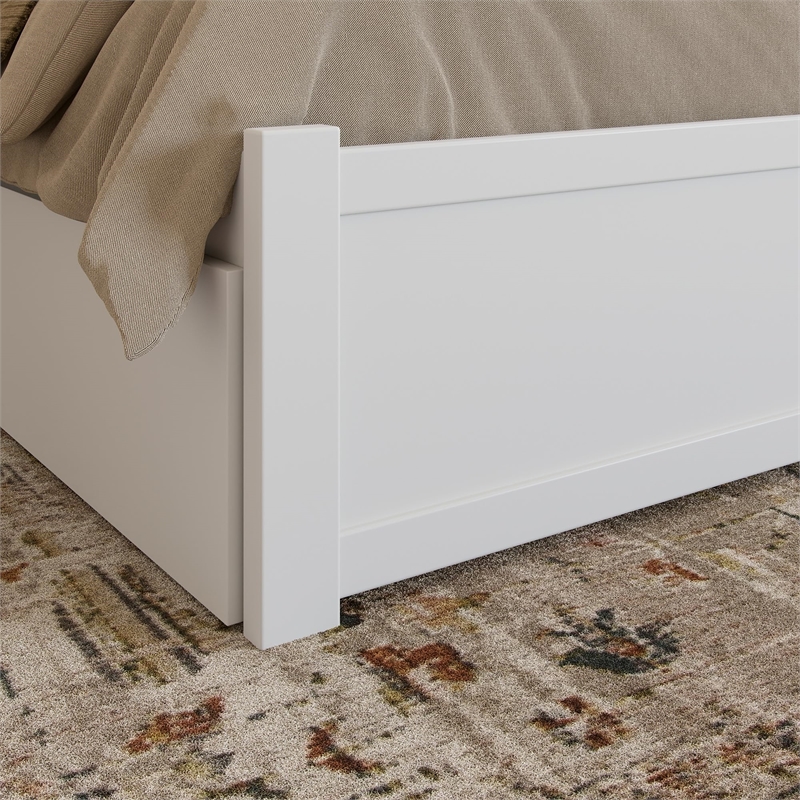 Portland King Wood Platform Bed with Footboard and Storage Drawers in White