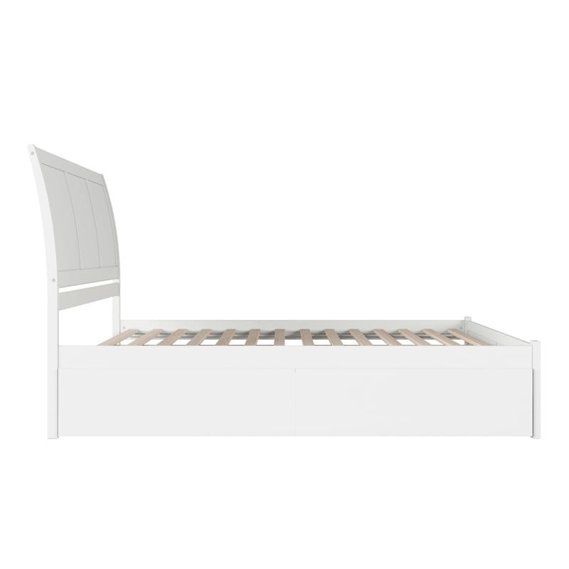 Portland King Wood Platform Bed with Footboard and Storage Drawers in White