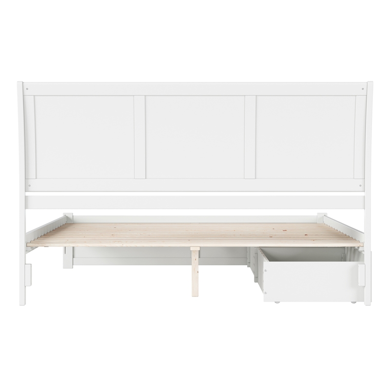 Portland King Wood Platform Bed with Footboard and Storage Drawers in White