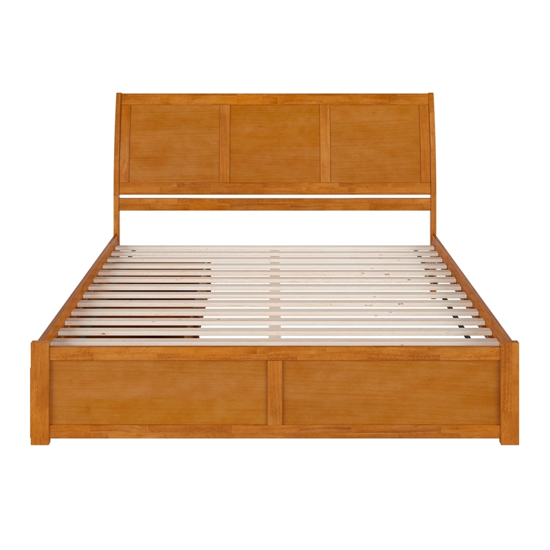 Portland King Wood Platform Bed with Footboard and Drawers in Light Toffee