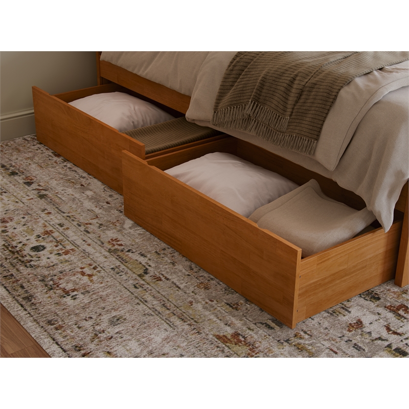 Portland King Wood Platform Bed with Footboard and Drawers in Light Toffee