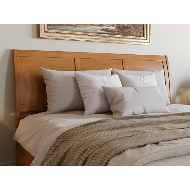 Portland King Wood Platform Bed with Footboard and Drawers in Light Toffee