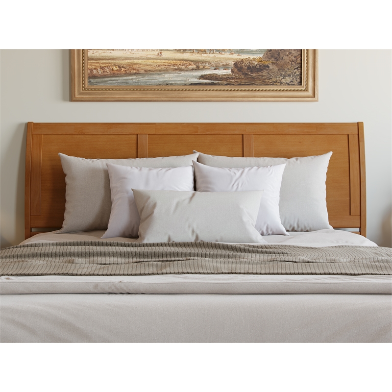 Portland King Wood Platform Bed with Footboard and Drawers in Light Toffee