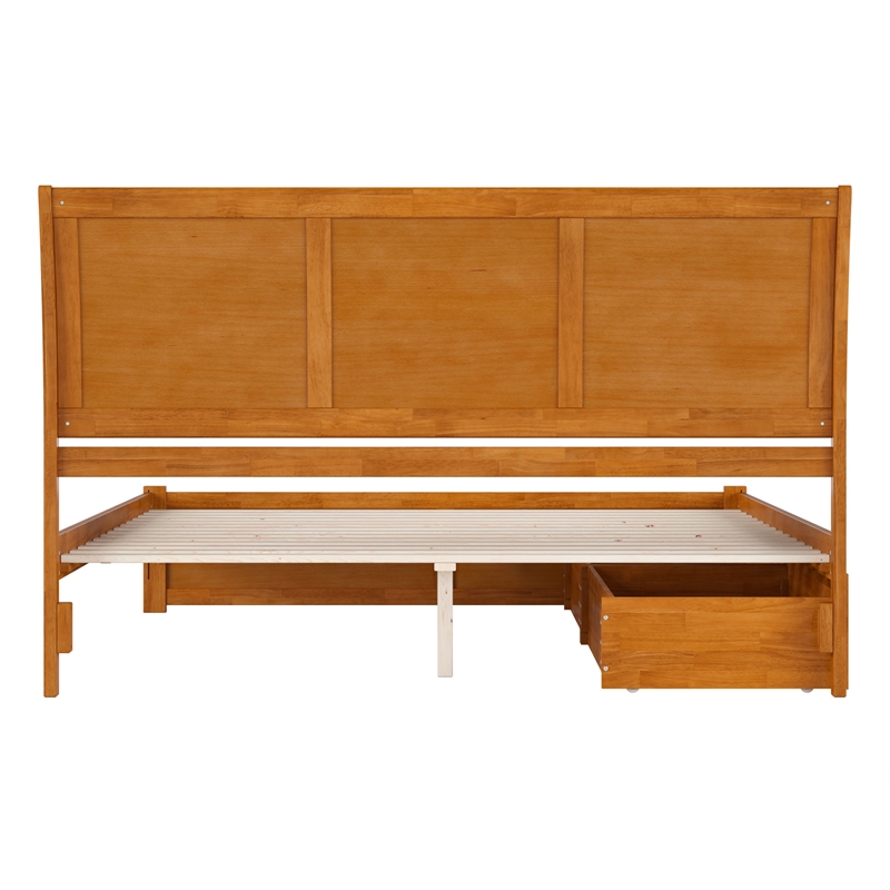 Portland King Wood Platform Bed with Footboard and Drawers in Light Toffee