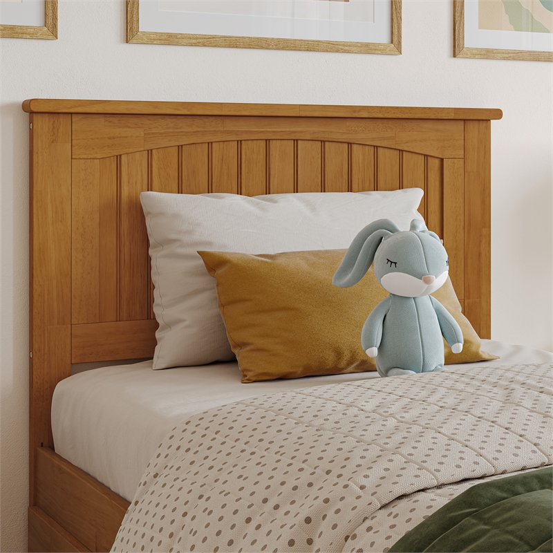 Nantucket Twin Wood Platform Bed with Footboard and Drawers in Light Toffee