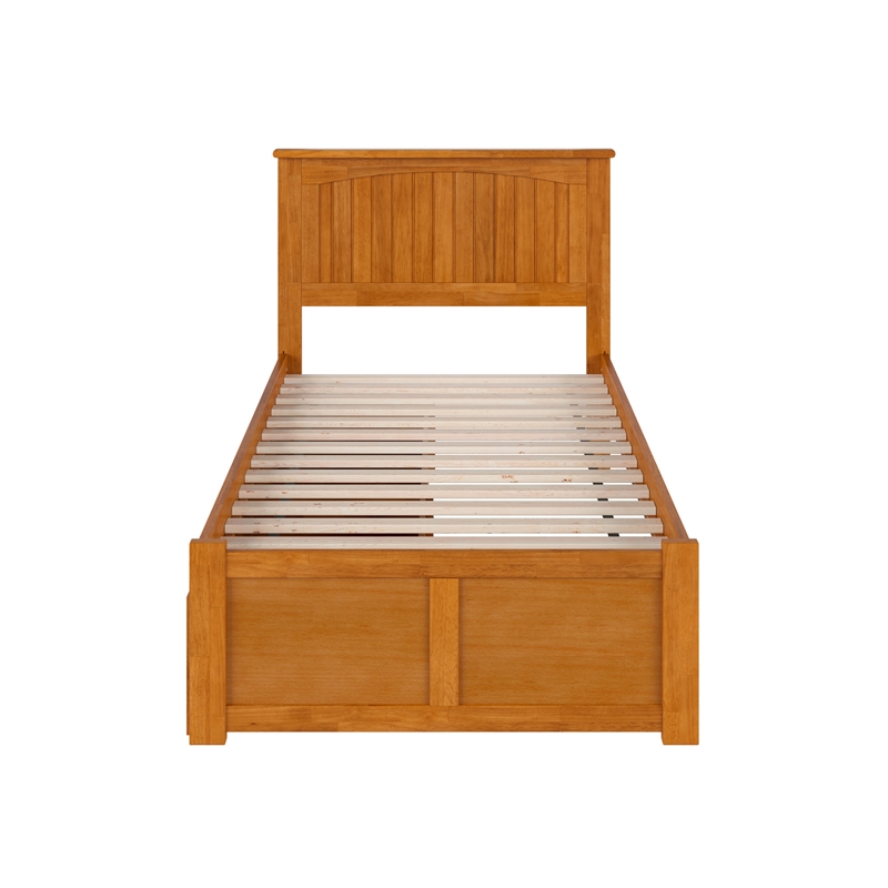 Nantucket Twin Wood Platform Bed with Footboard and Drawers in Light Toffee