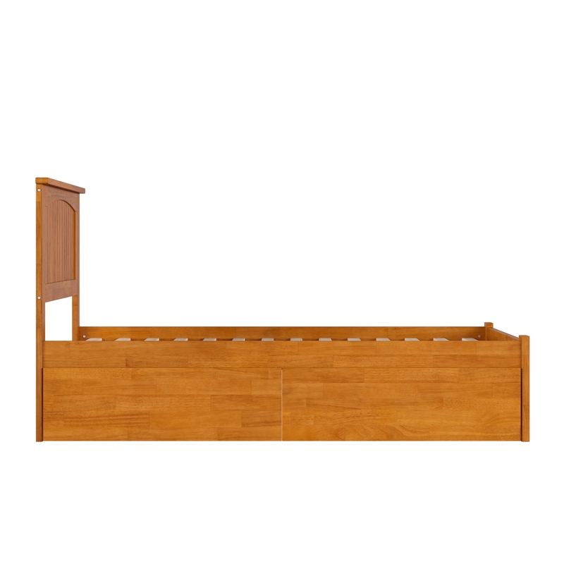 Nantucket Twin Wood Platform Bed with Footboard and Drawers in Light Toffee