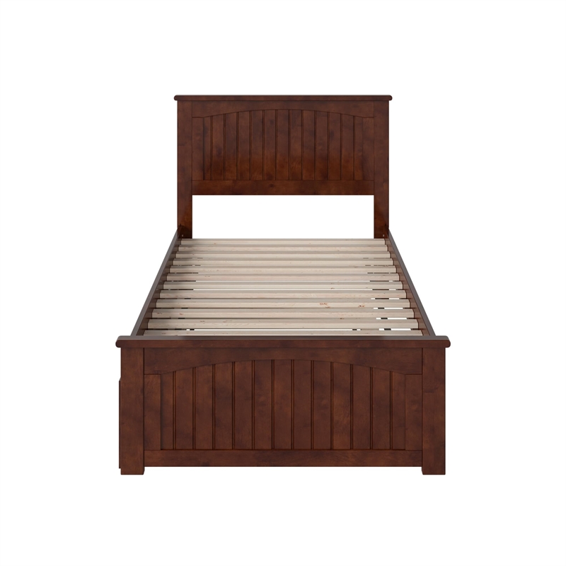 Nantucket Twin Platform Bed with Matching Footboard and Twin Trundle in Walnut