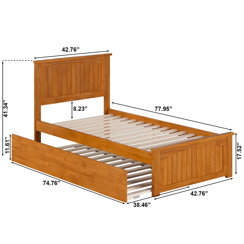Nantucket Twin Platform Bed w/Matching Footboard & Twin Trundle in Light Toffee