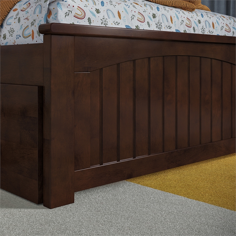 Nantucket Twin Wood Platform Bed with Matching Footboard and Drawers in Walnut