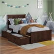 Nantucket Twin Wood Platform Bed with Matching Footboard and Drawers in Walnut
