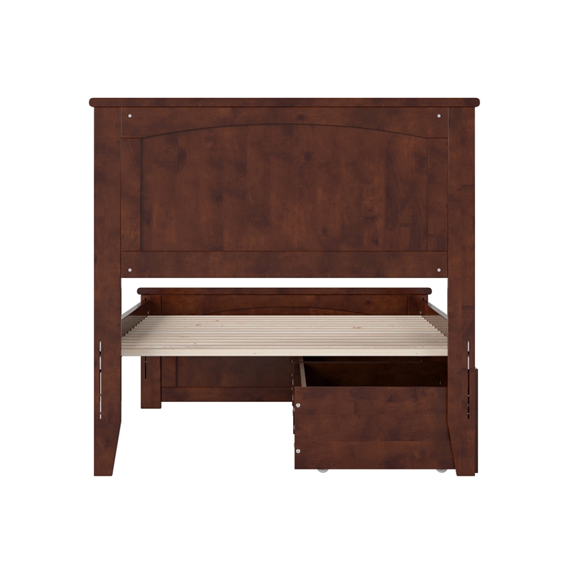 Nantucket Twin Wood Platform Bed with Matching Footboard and Drawers in Walnut