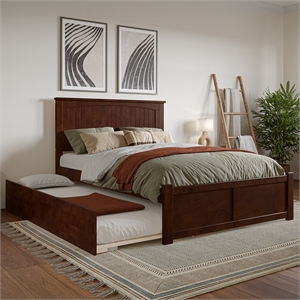 Nantucket Full Wood Platform Bed with Footboard and Twin Trundle in Walnut