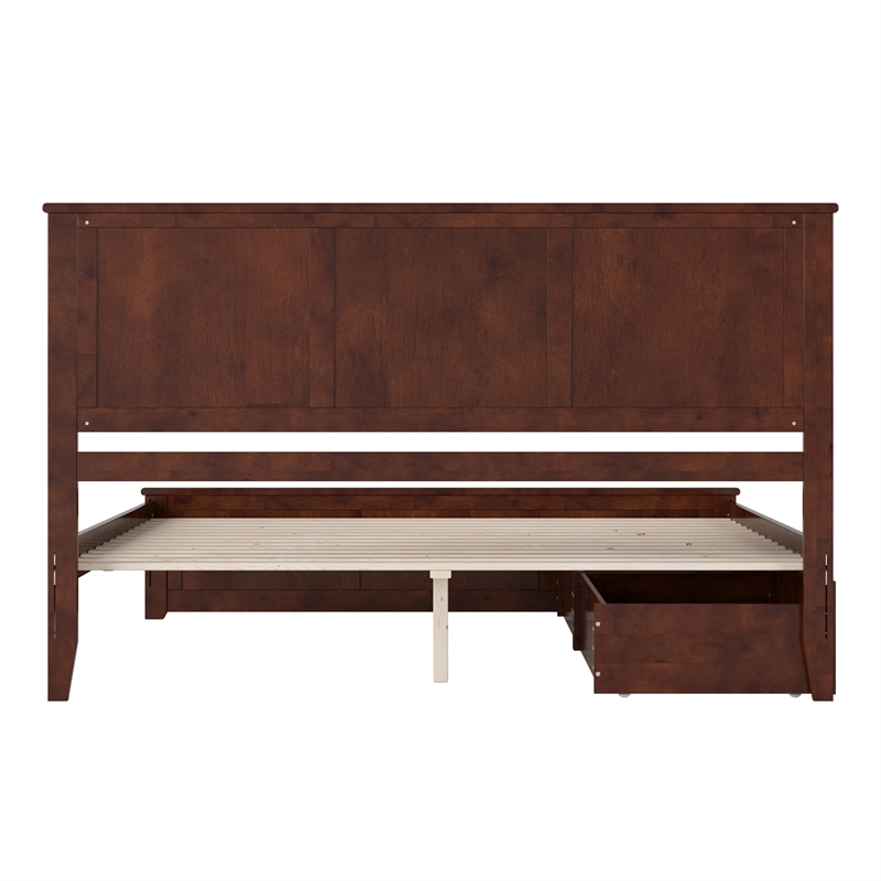 Madison King Wood Platform Bed with Matching Footboard and Drawers in Walnut
