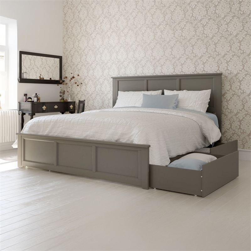 Madison King Platform Bed with Matching Footboard and Storage Drawers in Grey