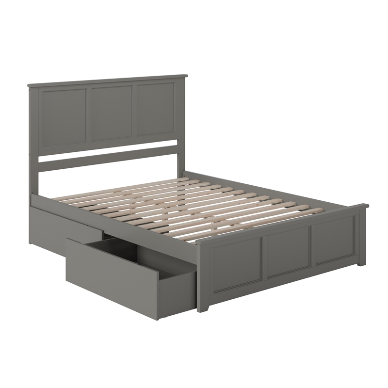 Madison King Platform Bed with Matching Footboard and Storage Drawers in Grey