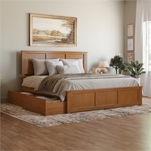 Madison King Platform Bed with Matching Footboard and Drawers in Light Toffee