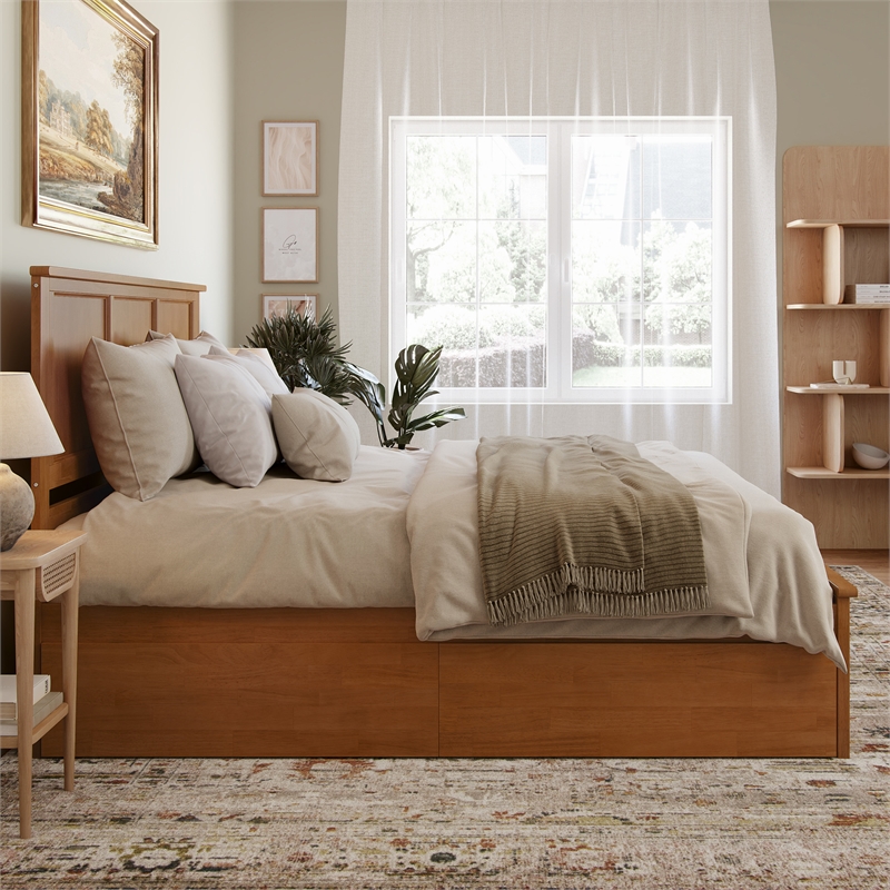 Madison King Platform Bed with Matching Footboard and Drawers in Light Toffee