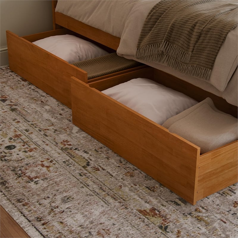 Madison King Platform Bed with Matching Footboard and Drawers in Light Toffee