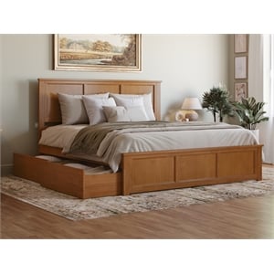Madison King Platform Bed with Matching Footboard and Drawers in Light Toffee