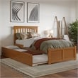 Mission Twin XL Wood Platform Bed with Footboard and TXL Trundle in Light Toffee