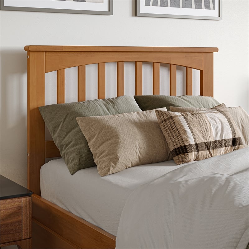 Mission Twin XL Wood Platform Bed with Footboard and TXL Trundle in Light Toffee