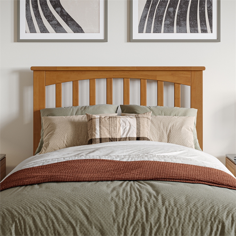 Mission Twin XL Wood Platform Bed with Footboard and TXL Trundle in Light Toffee