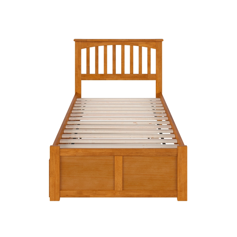 Mission Twin XL Wood Platform Bed with Footboard and TXL Trundle in Light Toffee