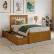 Mission Twin Wood Platform Bed with Footboard & Storage Drawers in Light Toffee