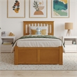 Mission Twin Wood Platform Bed with Footboard & Storage Drawers in Light Toffee