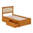 Mission Twin Wood Platform Bed with Footboard & Storage Drawers in Light Toffee