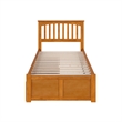 Mission Twin Wood Platform Bed with Footboard & Storage Drawers in Light Toffee