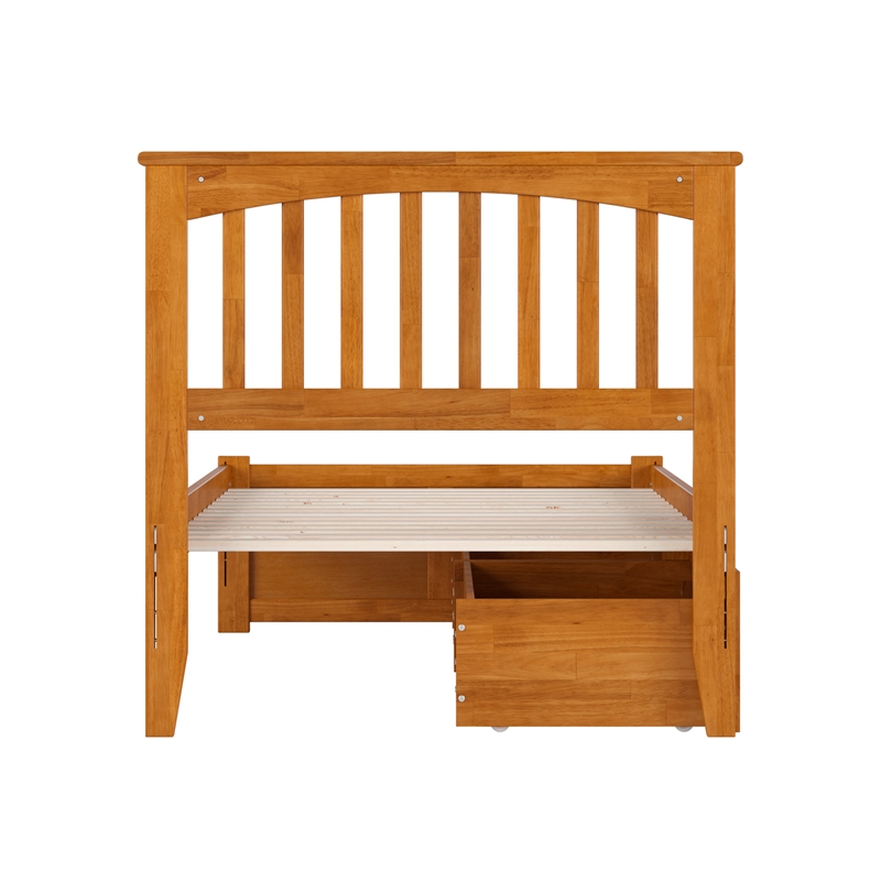 Mission Twin Wood Platform Bed with Footboard & Storage Drawers in Light Toffee
