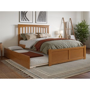 Mission Full Wood Platform Bed with Footboard and Twin Trundle in Light Toffee