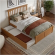 Mission Full Wood Platform Bed with Footboard and Twin Trundle in Light Toffee