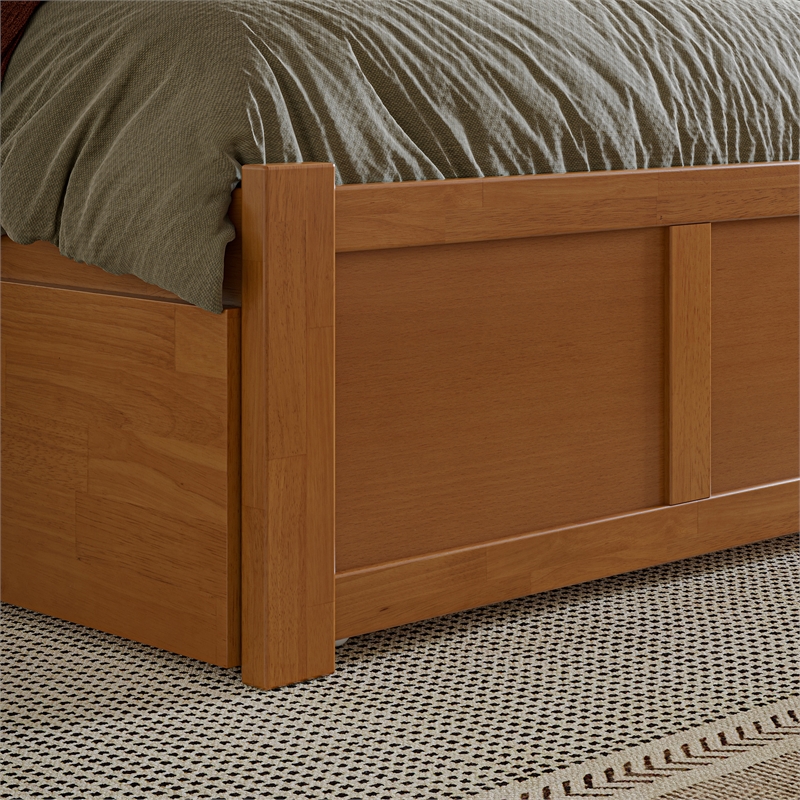 Mission Full Wood Platform Bed with Footboard and Twin Trundle in Light Toffee
