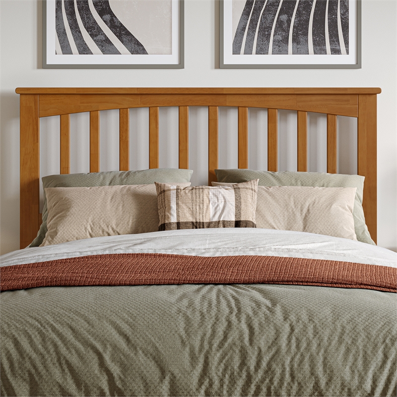 Mission Full Wood Platform Bed with Footboard and Twin Trundle in Light Toffee
