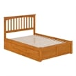 Mission Full Wood Platform Bed with Footboard and Twin Trundle in Light Toffee