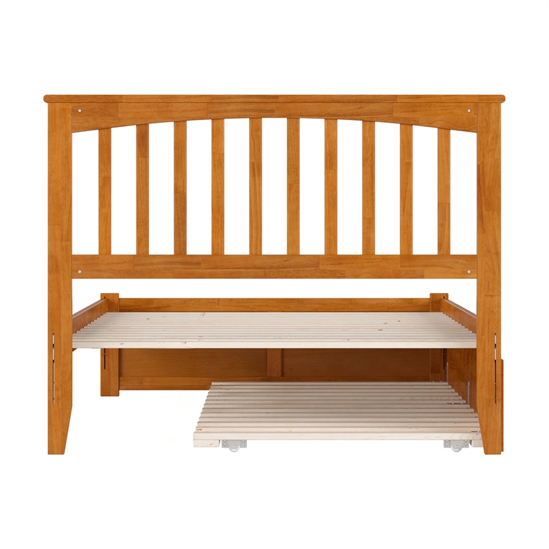 Mission Full Wood Platform Bed with Footboard and Twin Trundle in Light Toffee