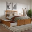 Mission Full Wood Platform Bed with Footboard and Full Trundle in Light Toffee