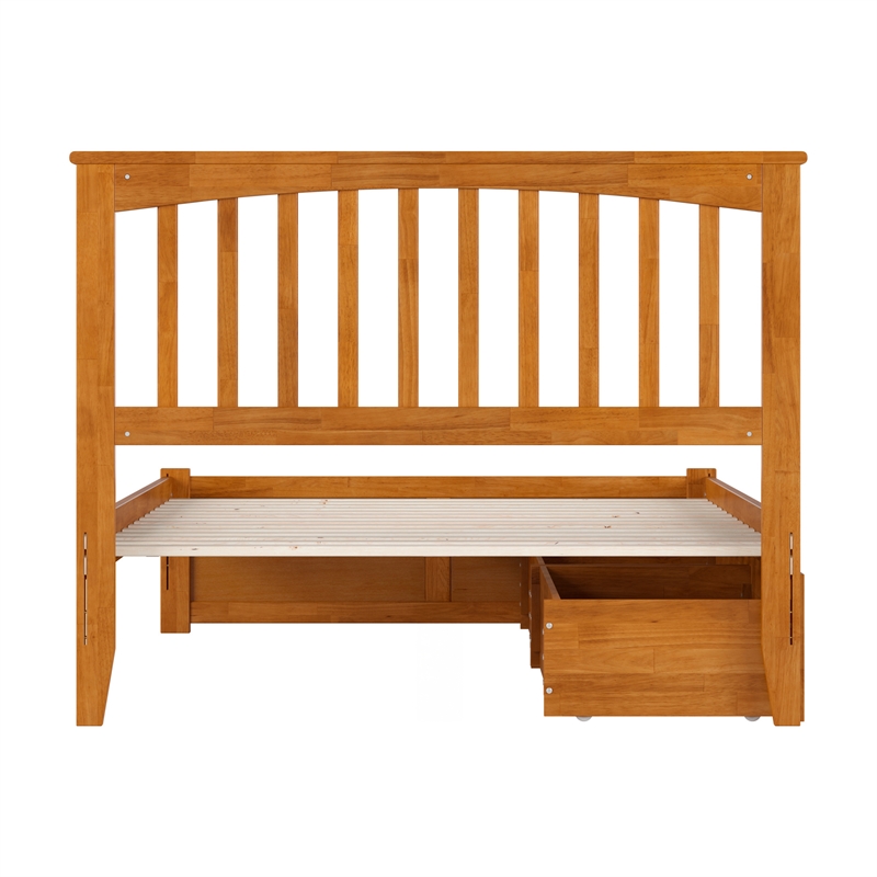 Mission Full Wood Platform Bed with Footboard & Storage Drawers in Light Toffee
