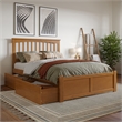 Mission Full Wood Platform Bed with Footboard & Storage Drawers in Light Toffee