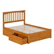 Mission Full Wood Platform Bed with Footboard & Storage Drawers in Light Toffee