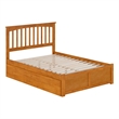 Mission Full Wood Platform Bed with Footboard & Storage Drawers in Light Toffee