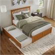 Mission Queen Wood Platform Bed with Footboard and TXL Trundle in Light Toffee