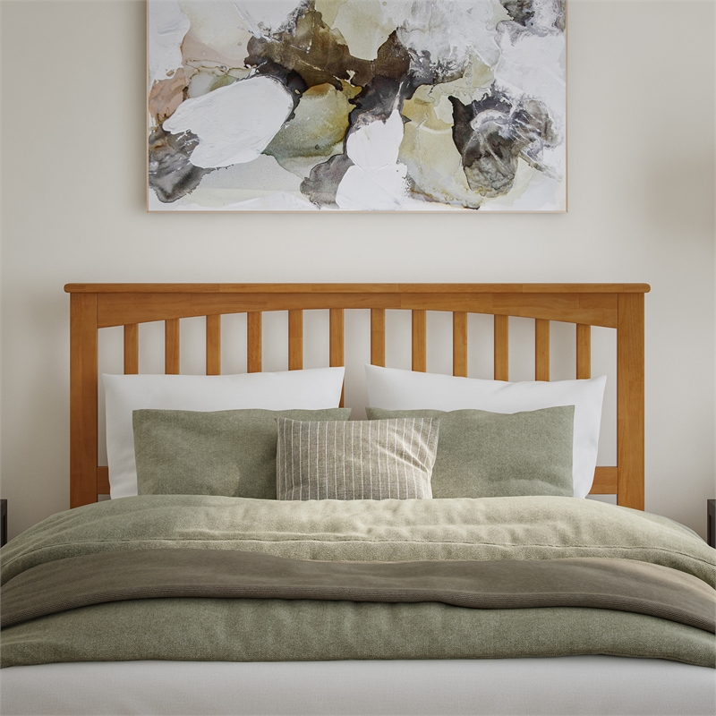 Mission Queen Wood Platform Bed with Footboard and TXL Trundle in Light Toffee