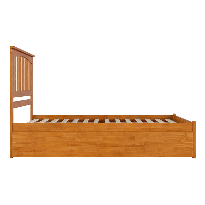 Mission Queen Wood Platform Bed with Footboard and TXL Trundle in Light Toffee