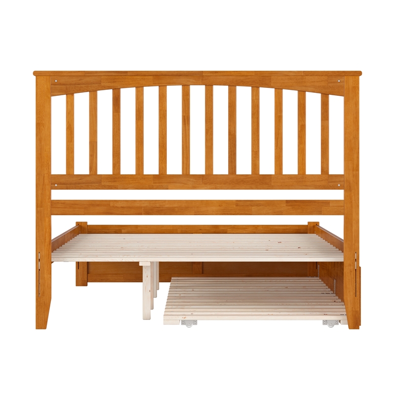 Mission Queen Wood Platform Bed with Footboard and TXL Trundle in Light Toffee